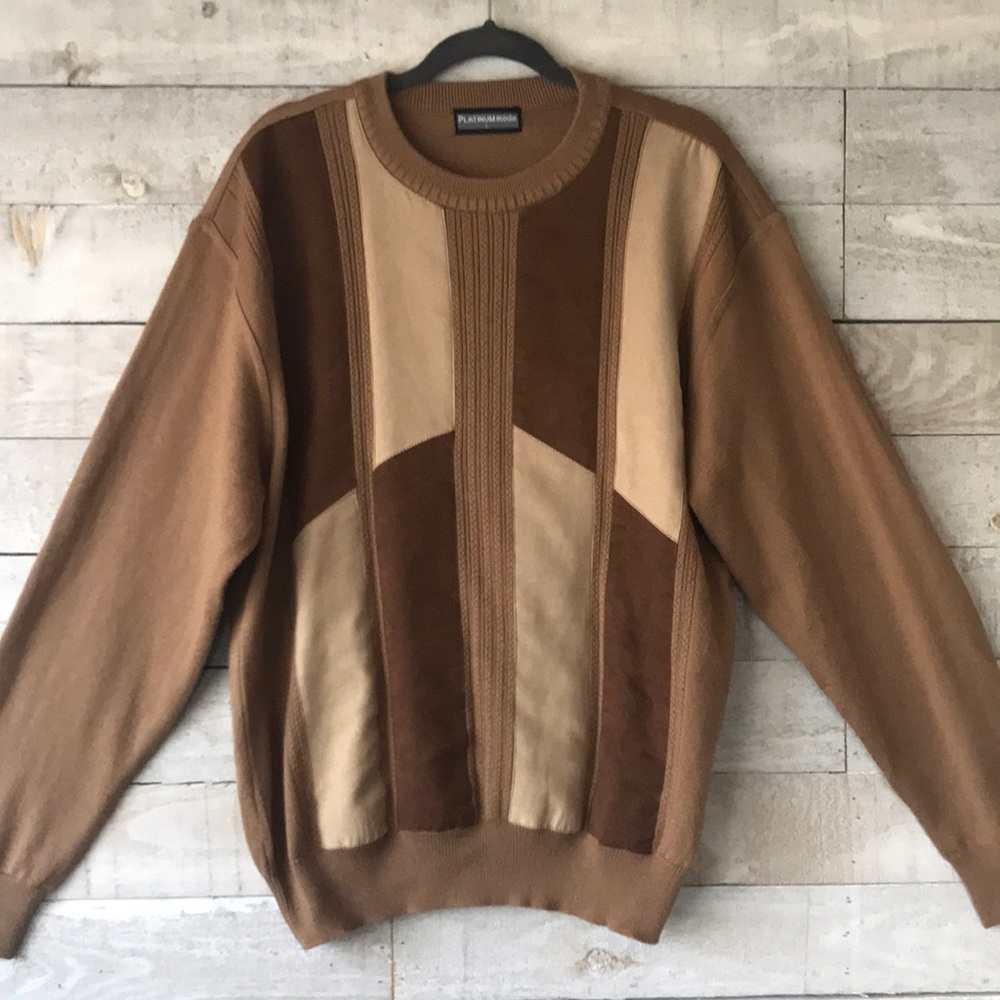 Patchwork faux suede wool blend dressy sweater